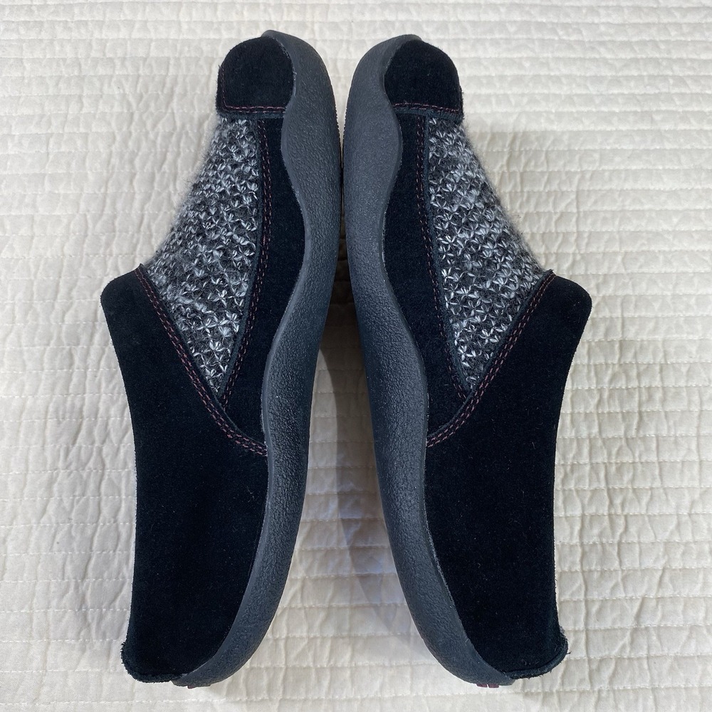 Kuru Womens Draft Black Gray Suede Knit Slip On Clog Mule Slipper Size 7.5 Comfy - Picture 4 of 11
